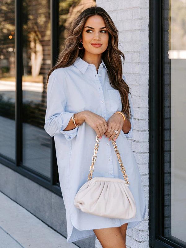 Women's Solid Color Shirt Dress