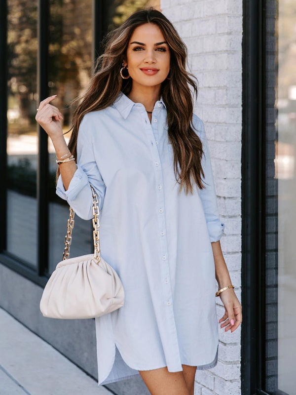 Women's Solid Color Shirt Dress