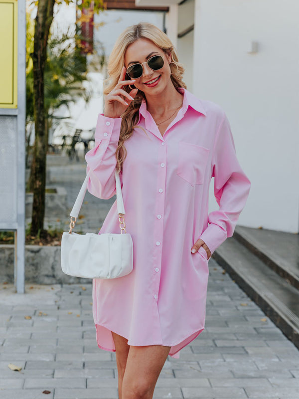 Women's Solid Color Shirt Dress