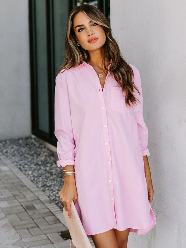 Women's Solid Color Shirt Dress