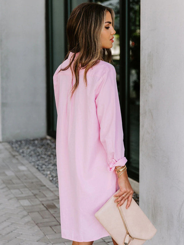 Women's Solid Color Shirt Dress