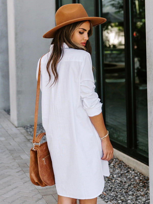 Women's Solid Color Shirt Dress
