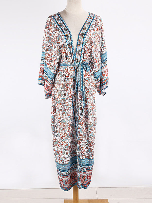 $36.43 Cotton Printed Cardigan Vacation Casual Beach Overshirt