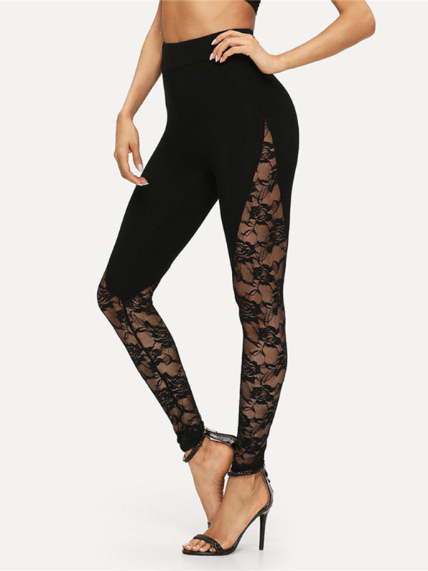 Women’s Solid Color Lace Panel Stirrup Leggings