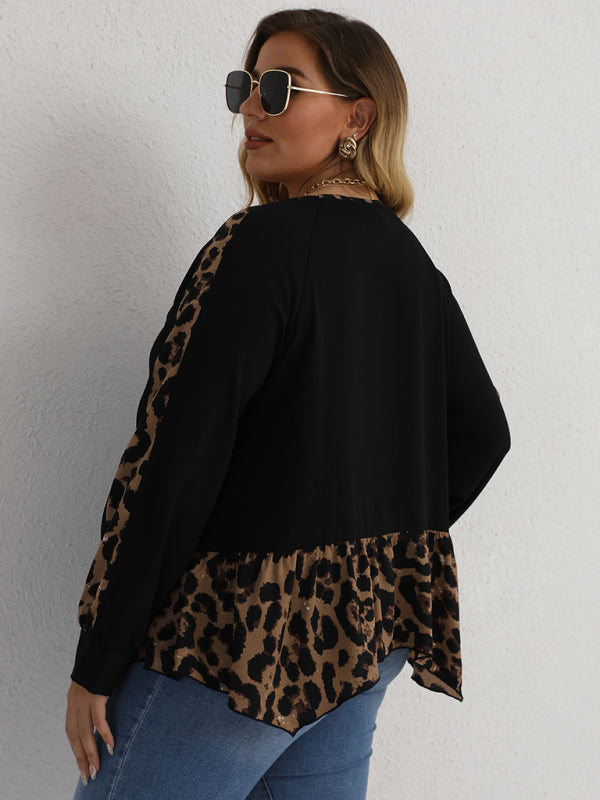 Women's Leopard Print Oversized Long Sleeve Top