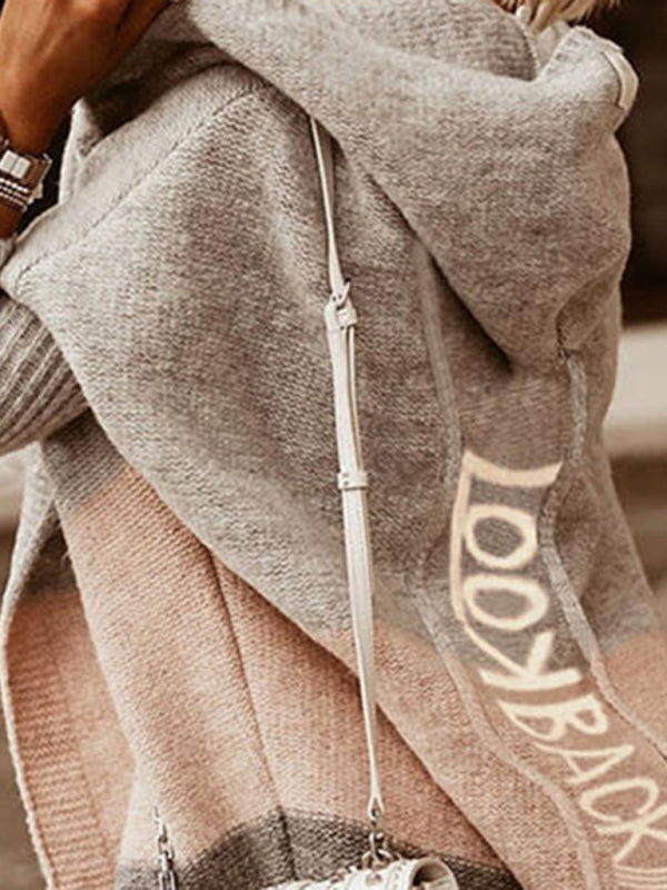 Women's Color Block Waterfall Hooded Open-front Sweater Cardigan
