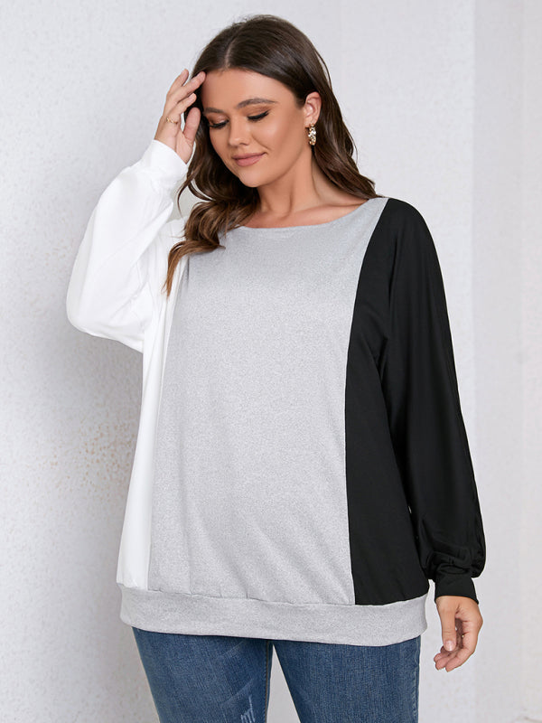 Plus Size women's color block crew neck T-shirt