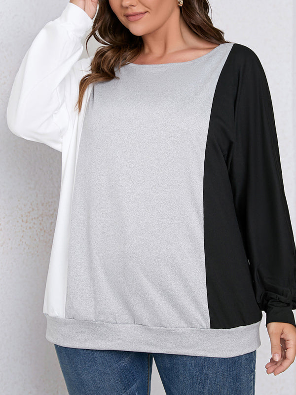 Plus Size women's color block crew neck T-shirt