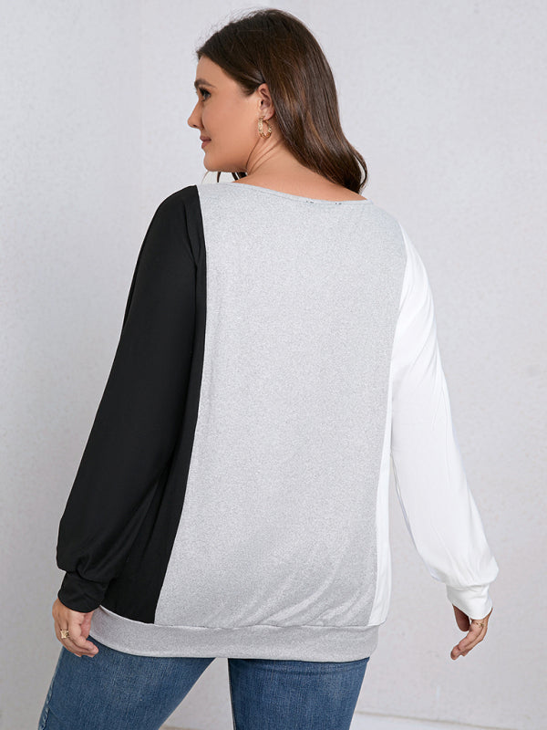 Plus Size women's color block crew neck T-shirt