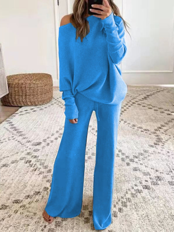 Opulence Emporion Casual Solid Color Off Shoulder Knit Suit