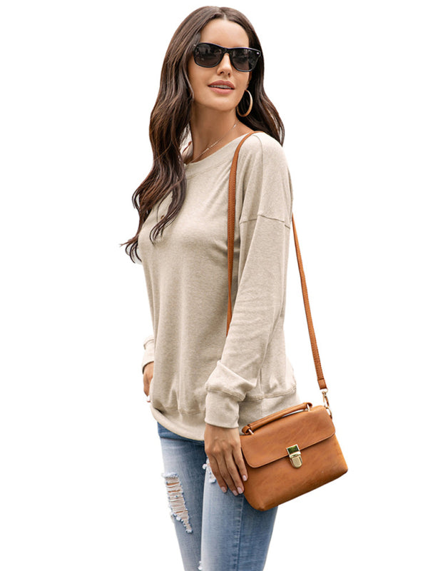 Women's Solid Color Brushed Knit Crewneck Long Sleeve Top