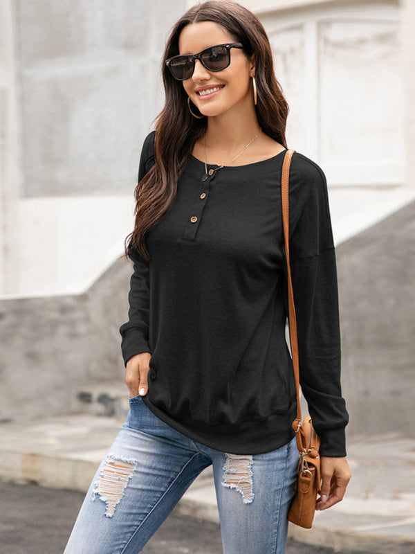 Women's Solid Color Brushed Knit Crewneck Long Sleeve Top