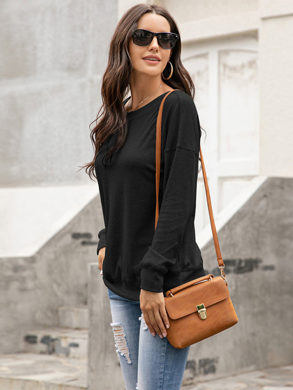 Women's Solid Color Brushed Knit Crewneck Long Sleeve Top