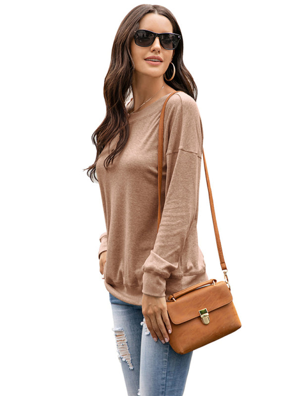 Women's Solid Color Brushed Knit Crewneck Long Sleeve Top