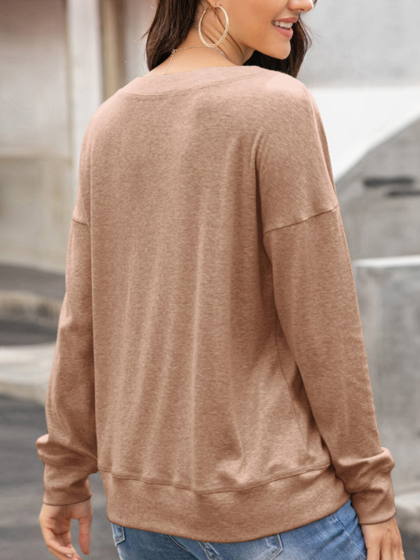 Women's Solid Color Brushed Knit Crewneck Long Sleeve Top