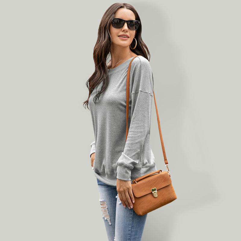 Women's Solid Color Brushed Knit Crewneck Long Sleeve Top