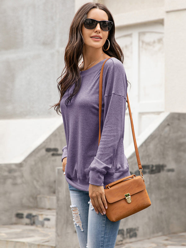 Women's Solid Color Brushed Knit Crewneck Long Sleeve Top