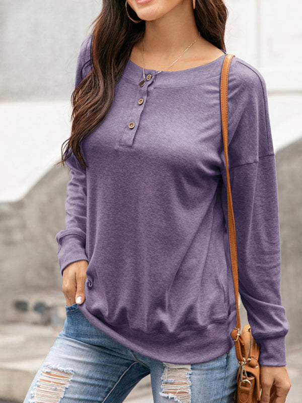 Women's Solid Color Brushed Knit Crewneck Long Sleeve Top