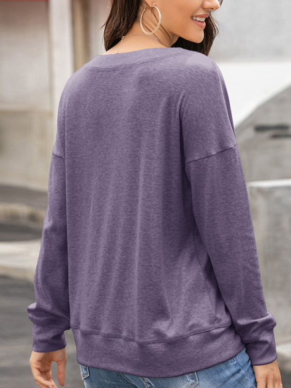 Women's Solid Color Brushed Knit Crewneck Long Sleeve Top