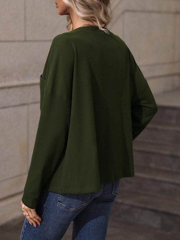 Women's Solid Color Cloud Jersey Long Sleeve V Neck Top