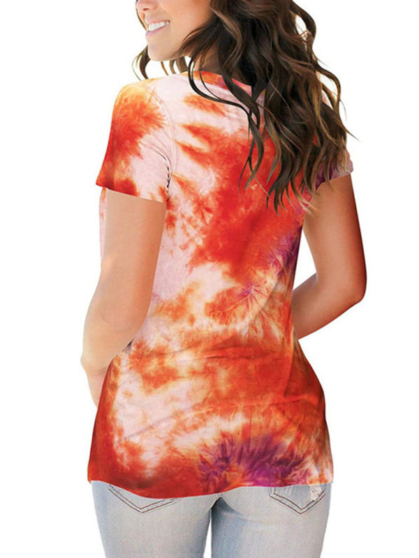 Women's Tie Dye V Neck Short Sleeve T-shirt