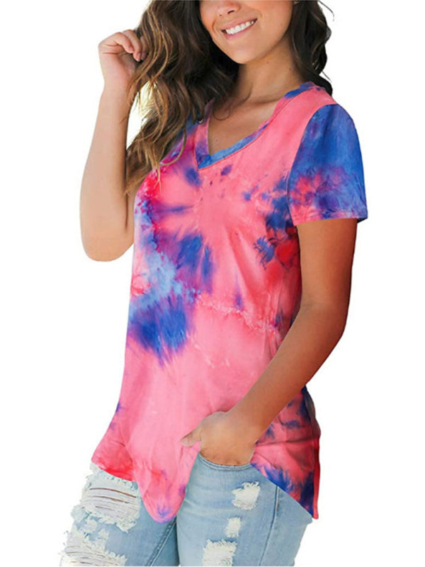 Women's Tie Dye V Neck Short Sleeve T-shirt