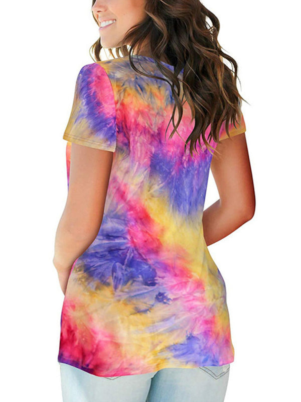 Women's Tie Dye V Neck Short Sleeve T-shirt