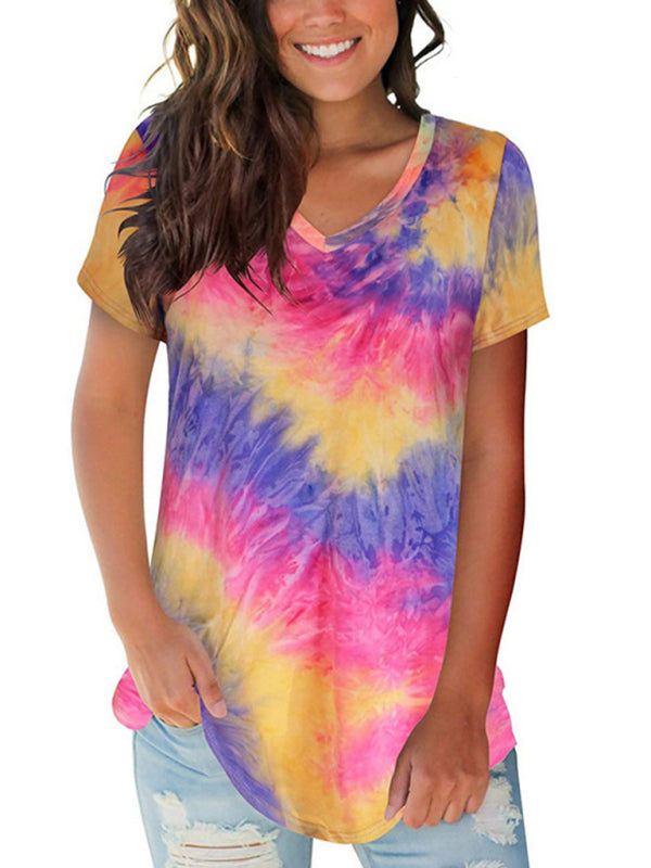 Women's Tie Dye V Neck Short Sleeve T-shirt