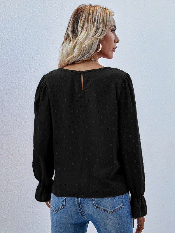 Women's Solid Color Clip Dot Front Keyhole Top