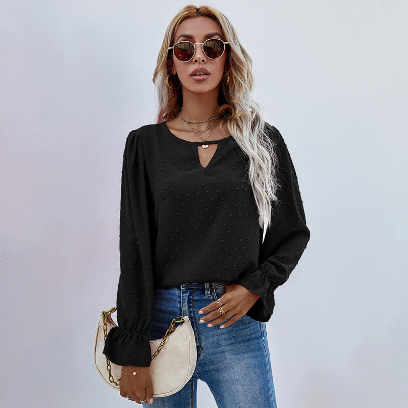 Women's Solid Color Clip Dot Front Keyhole Top