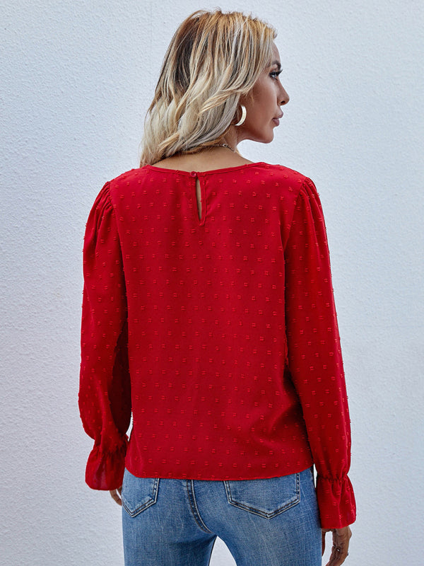 Women's Solid Color Clip Dot Front Keyhole Top