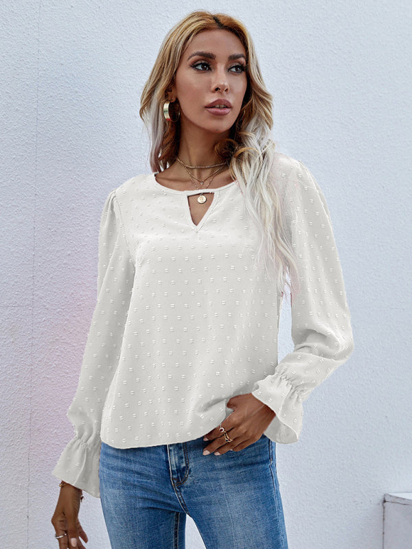 Women's Solid Color Clip Dot Front Keyhole Top