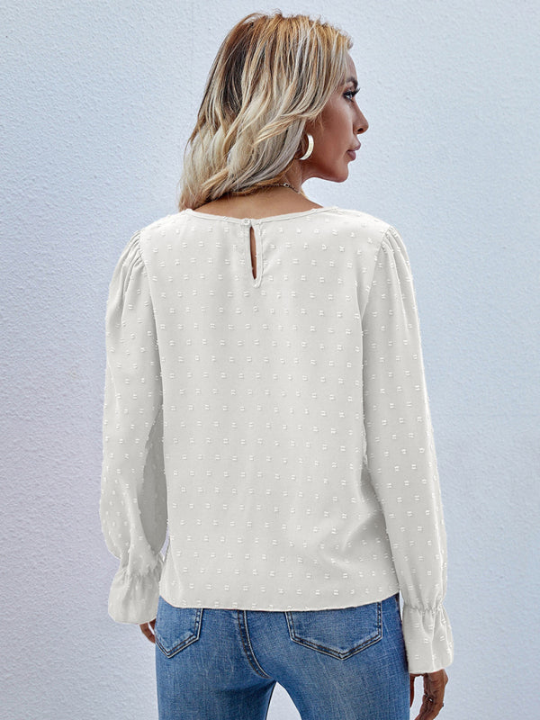 Women's Solid Color Clip Dot Front Keyhole Top