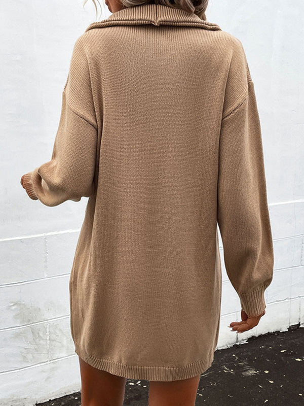 Women's Solid Color Envelope Button Neck Sheath Sweater Dress