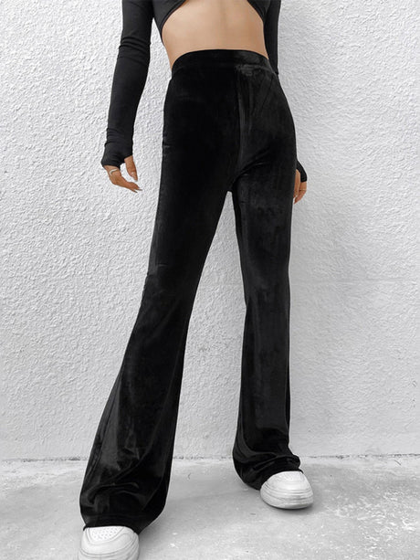 Women's Solid Color High Waist Velvet Flare Leggings