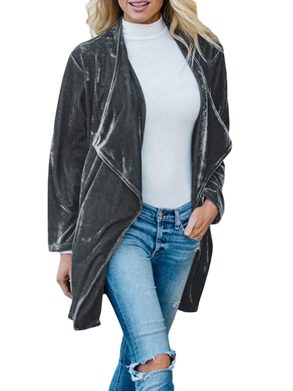 Women's Solid Color Open Front Velvet Blazer