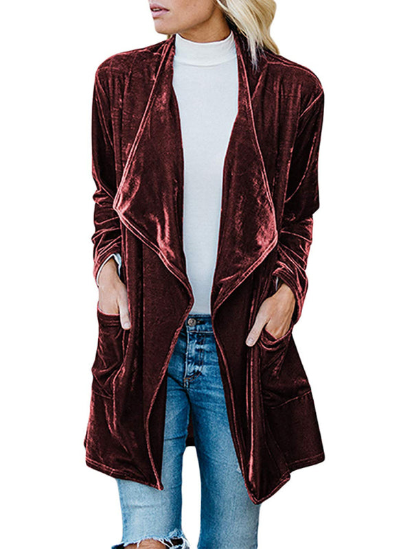 Women's Solid Color Open Front Velvet Blazer