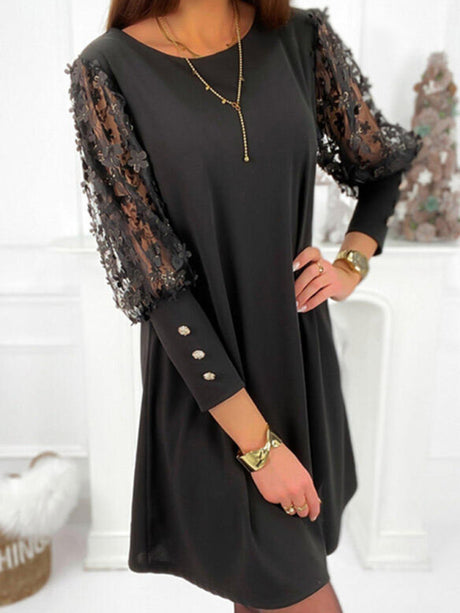 Women's solid Color Casual Lace Sleeve Dress