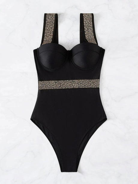 Women's rivet decor push-up one-piece swimwear