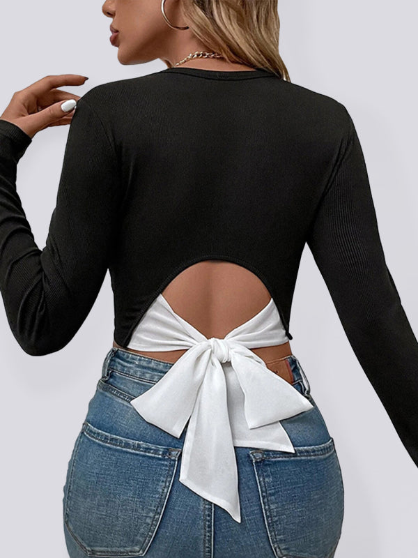Women's Chic Open Back Knitted T-Shirt