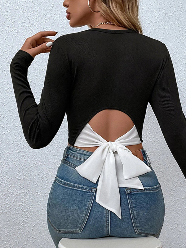 Women's Chic Open Back Knitted T-Shirt