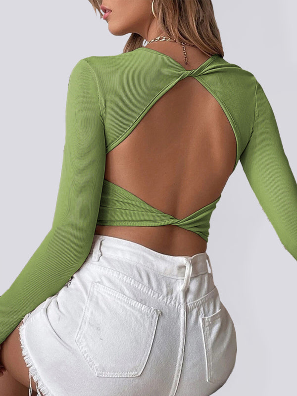 Women's Backless Knitted Cropped T-Shirt