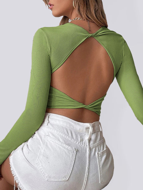 Women's Backless Knitted Cropped T-Shirt