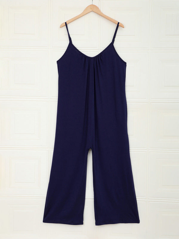 Women's casual suspenders jumpsuit loose simple wide-leg jumpsuit