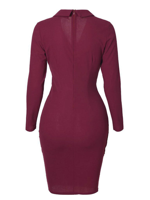 Women's Solid Color Double Breast Gold Hardware Button Suit Dress