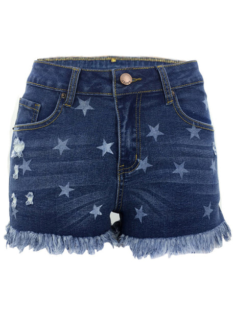 Women's All Over Star Print Denim Shorts