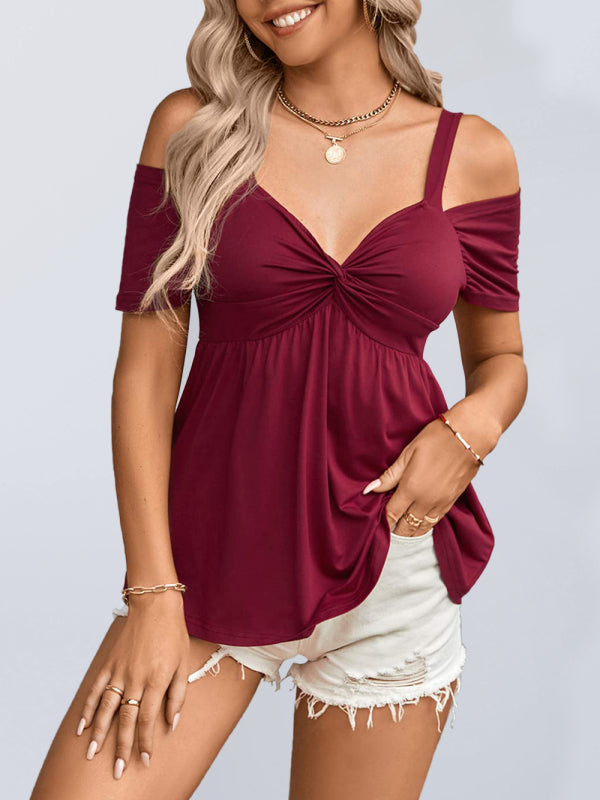 Women's Solid Color Cold Shoulder Twist Camisole Knit Top