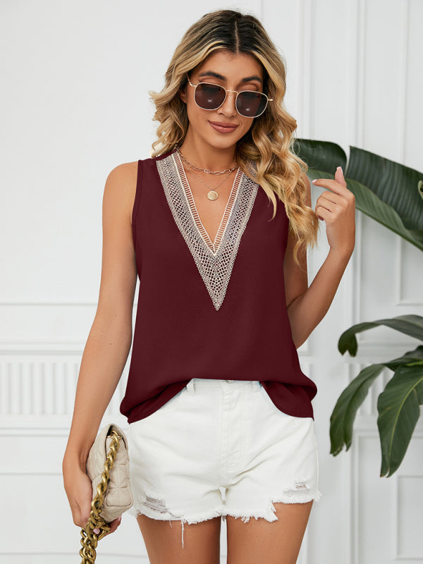 Women's Lace Trim Sleeveless Top