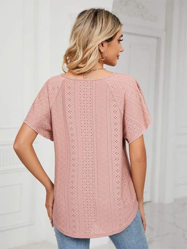 Women's Solid Color Flutter-sleeve Tie-neck Top