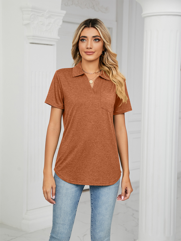 Women's Solid Color Short-sleeve Polo Top